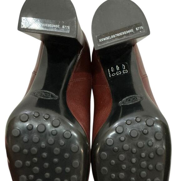 Tod’s Tronchetto Donna Calfskin Leather Ankle Boot Burgundy Size 38 Italy 8 US - Picture 12 of 16